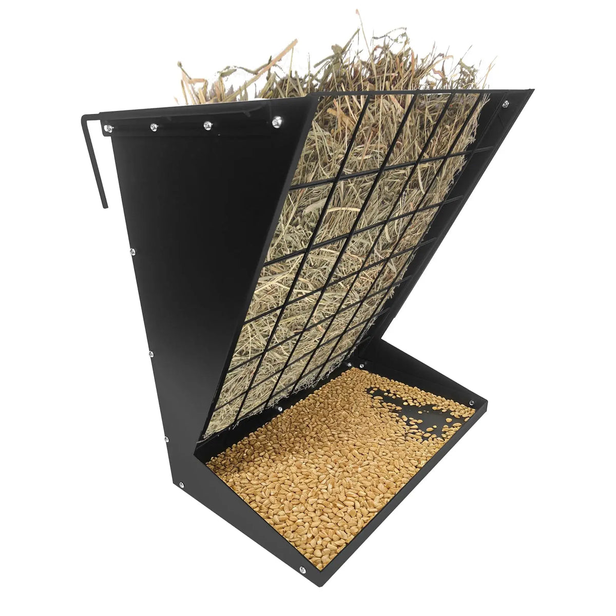 Hay Feeder for Goats, 2 in 1 Wall Mount Hay Rack Goat Feeder | Heavy Duty Galvanized Steel Hanging Feeders for Farm Livestock Goat Sheep Grain Indoor Outdoor Uses
