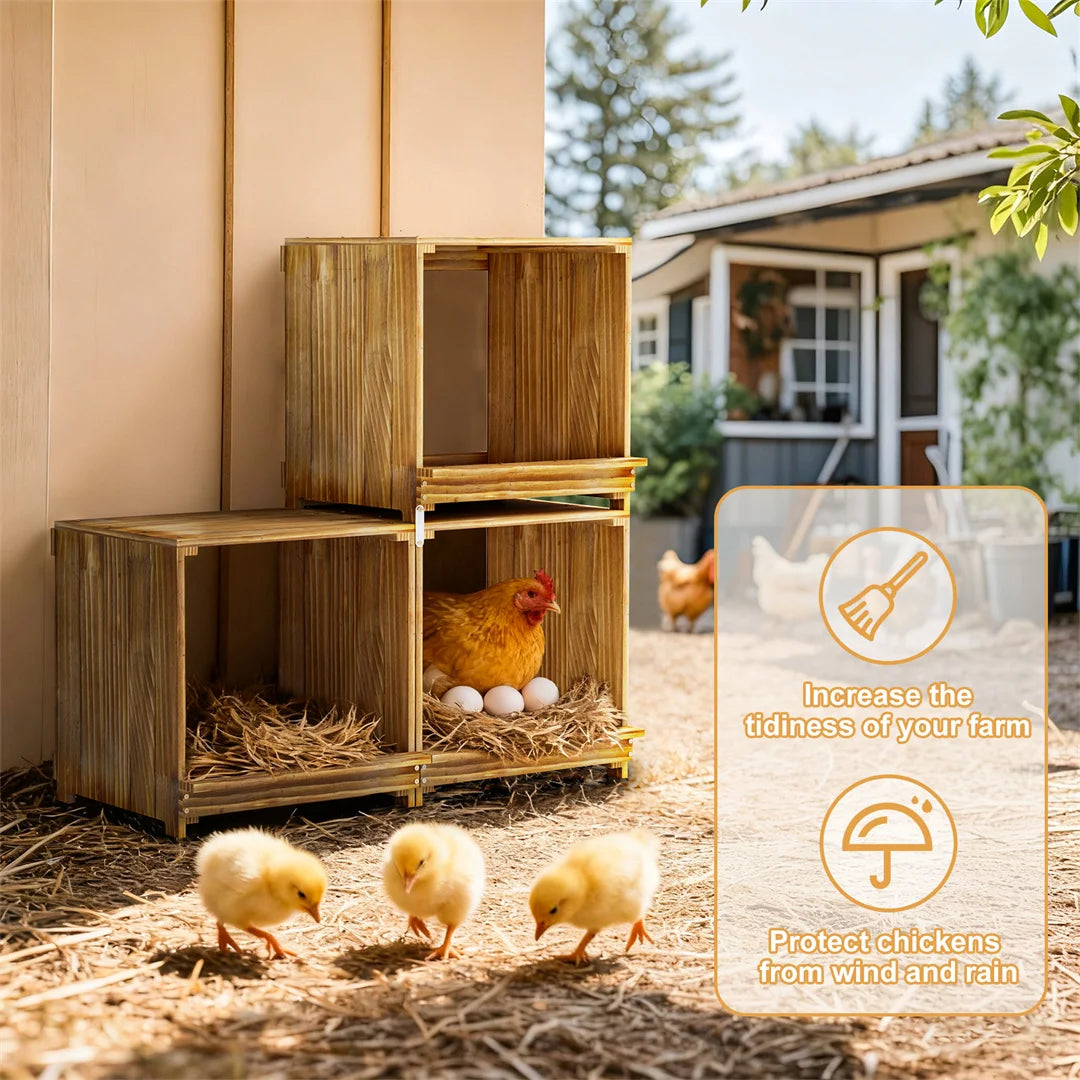 Nesting Boxes for Chickens: 3-Compartment Pine Wood Chicken Nesting Box Poultry Farms for Eggs Laying, Preventing Egg Falls