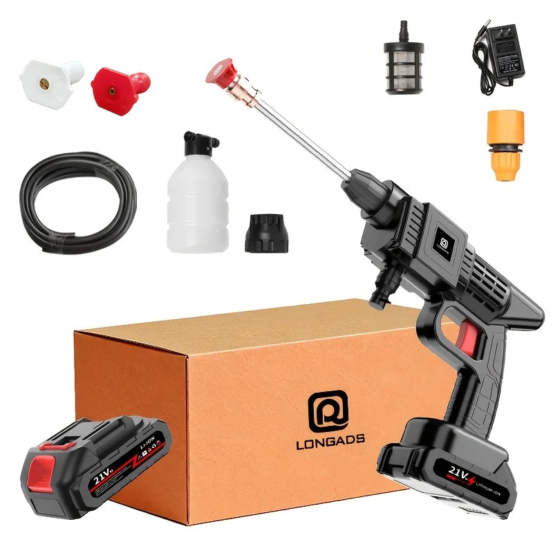 High-pressure Line Cleaning Machine, Rechargeable Battery, Battery-powered, Suitable For Cars, Yards, Driveways, Gardens, Green. Stainless Steel Foam Nozzle, Portable Electric Car Washing Tool.