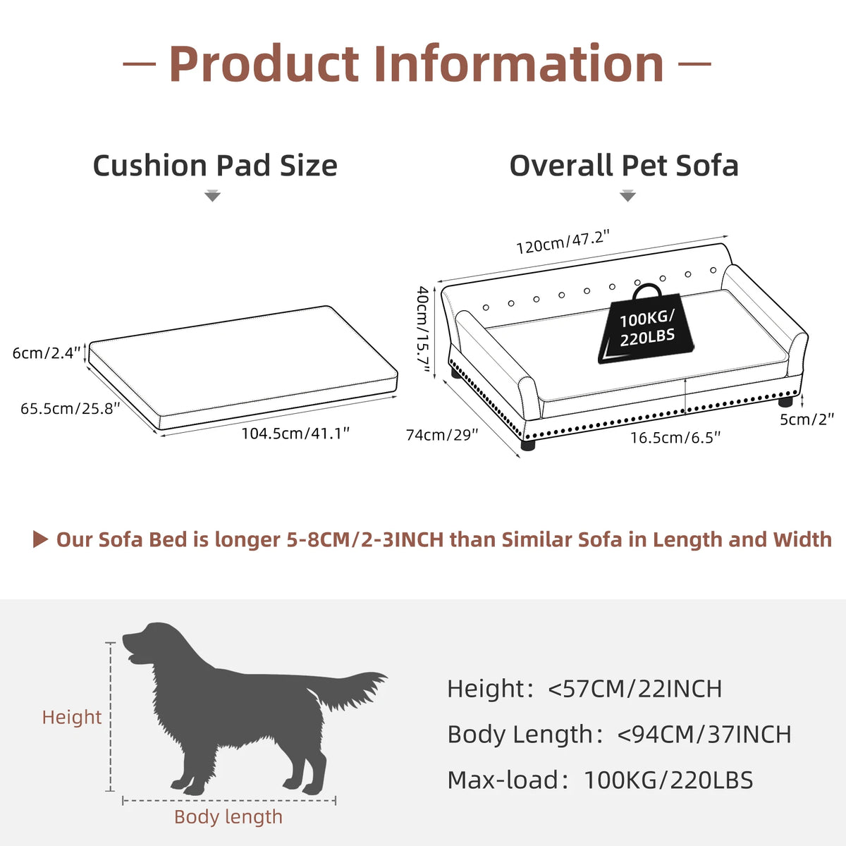 Elevated Dog Sofa for Medium to Large Dogs Couch Bed Microfiber Leather Cover Pet Snuggle Lounge Chair with Removable Cushion