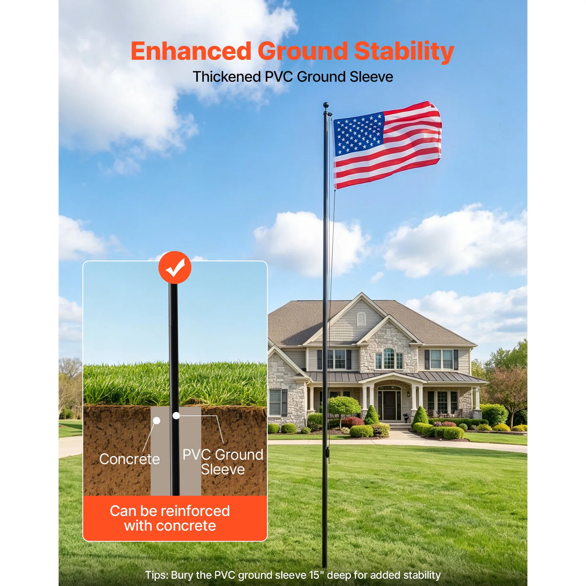 SucceBuy Flag Pole 20 ft Sectional Flagpole Kit Extra Thick Aluminum Flagpole Kit with 3x5 American Flag for Yard Residential