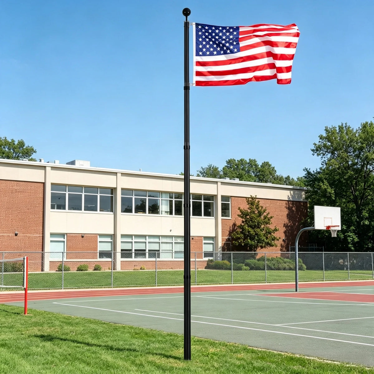 25FT Black Telescoping Flagpole Kit, 3 Display Modes with 3x5 US American Flag Complete Accessories Heavy Duty Flag Pole for Outdoor Yard Lawn Garden Backyard