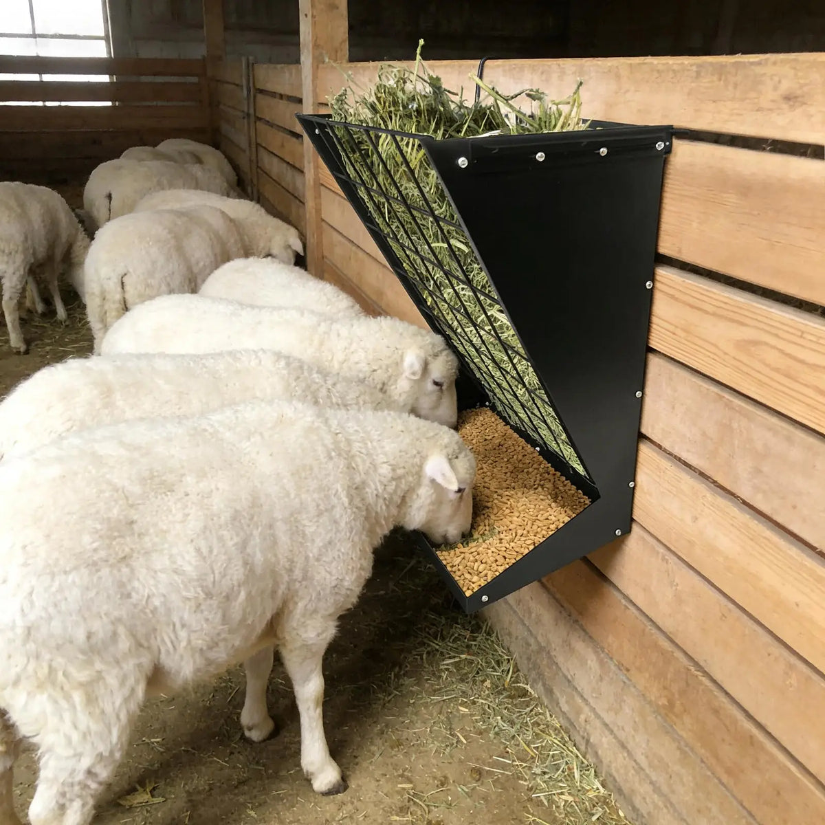 Hay Feeder for Goats, 2 in 1 Wall Mount Hay Rack Goat Feeder | Heavy Duty Galvanized Steel Hanging Feeders for Farm Livestock Goat Sheep Grain Indoor Outdoor Uses