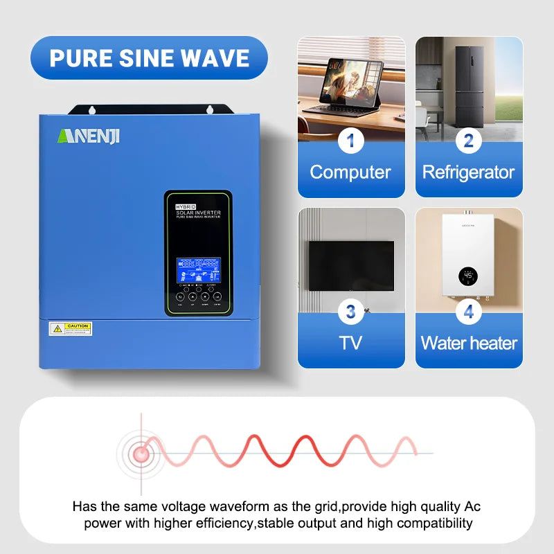 ANENJI 4.2K Hybrid solar inverter Pure Sine Wave MPPT Solar Charger off grid solar inverter for Photovoltaic PV 500VDC