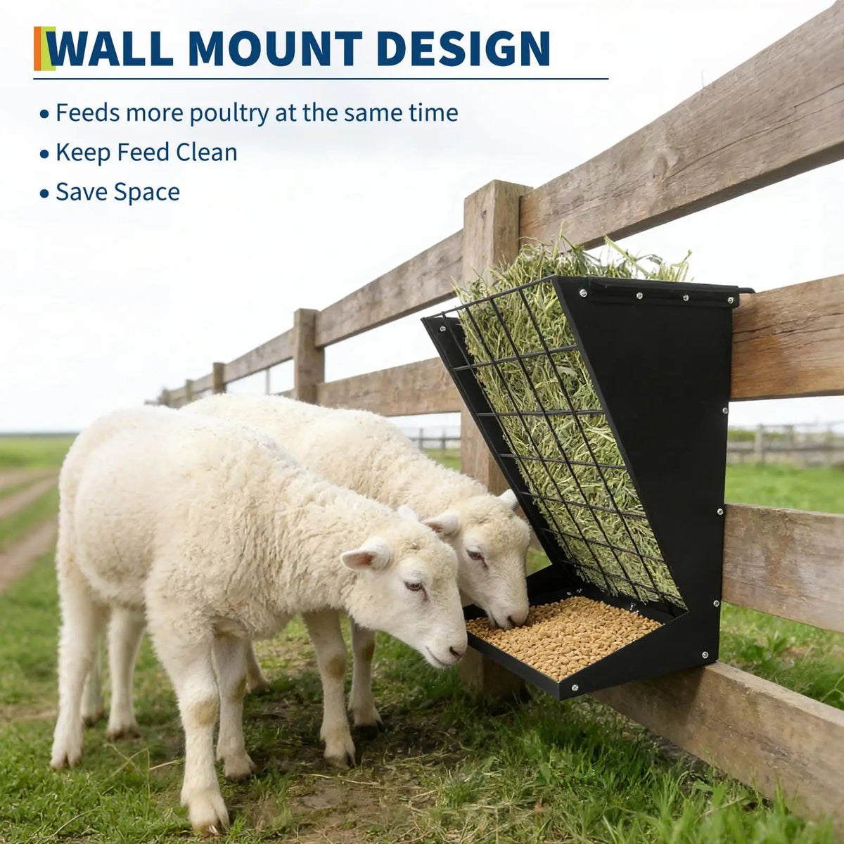 Hay Feeder for Goats, 2 in 1 Wall Mount Hay Rack Goat Feeder | Heavy Duty Galvanized Steel Hanging Feeders for Farm Livestock Goat Sheep Grain Indoor Outdoor Uses