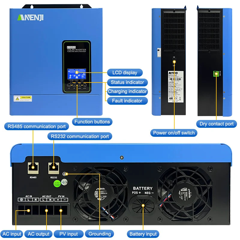 ANENJI 4.2K Hybrid solar inverter Pure Sine Wave MPPT Solar Charger off grid solar inverter for Photovoltaic PV 500VDC
