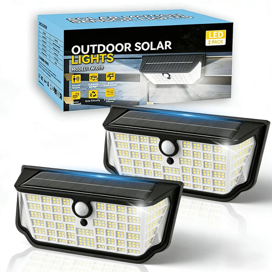 Solar Lights Outdoor Waterproof, 300° Angle & 3 Lighting Modes Motion Sensor Outdoor Lights, 326 LED Solar Security Flood Lights for Fence Wall Deck Yard Front Door Garden Garage