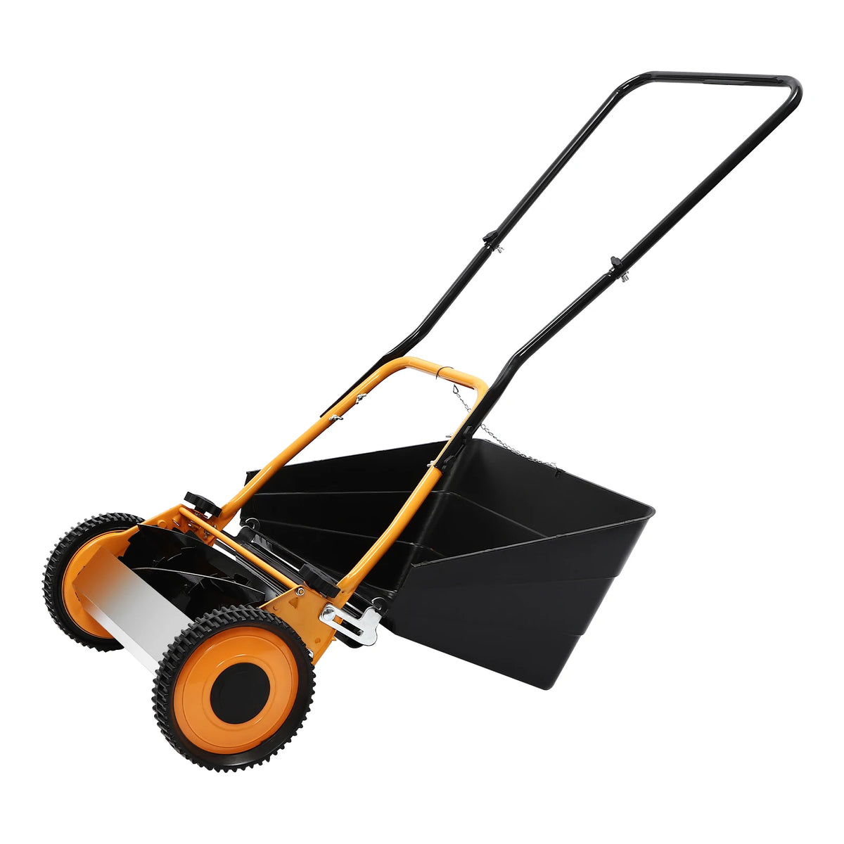 16 Inch Hand Push Lawn Mower Steel Aluminum Plastic Sprayed Wear-resistant 4 Sharp Five-edged Blades 0.47-1.65in Adjustable Cut Height Manual Wheeled Grass Cutting Machine No-power Eco Lawn Trimmer For Villa Household Backyar