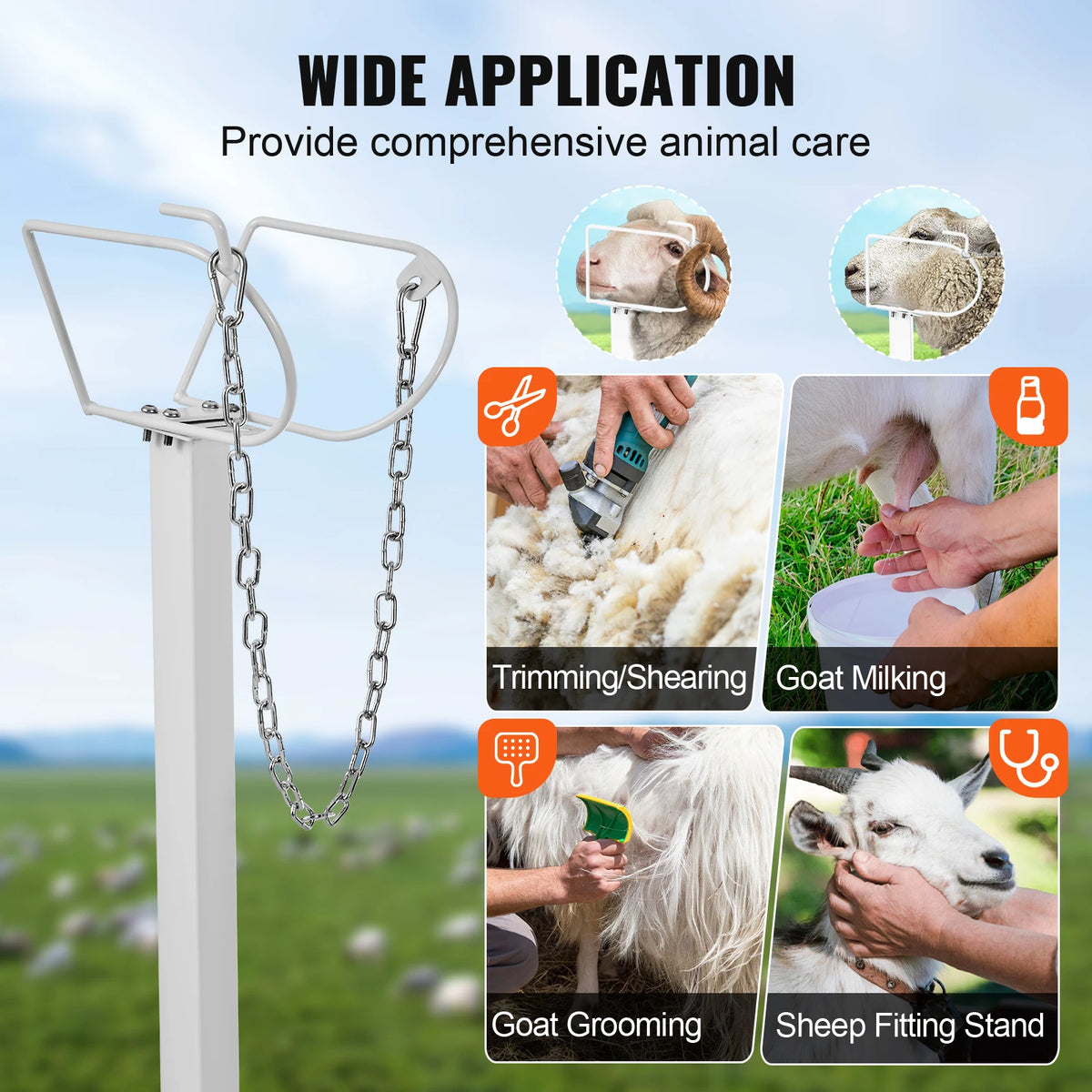 SucceBuy Goat & Sheep Stand 51x23 in Livestock Stand Metal Livestock Milking  Shearing Stand 21" to 33" Adjustable Height  White
