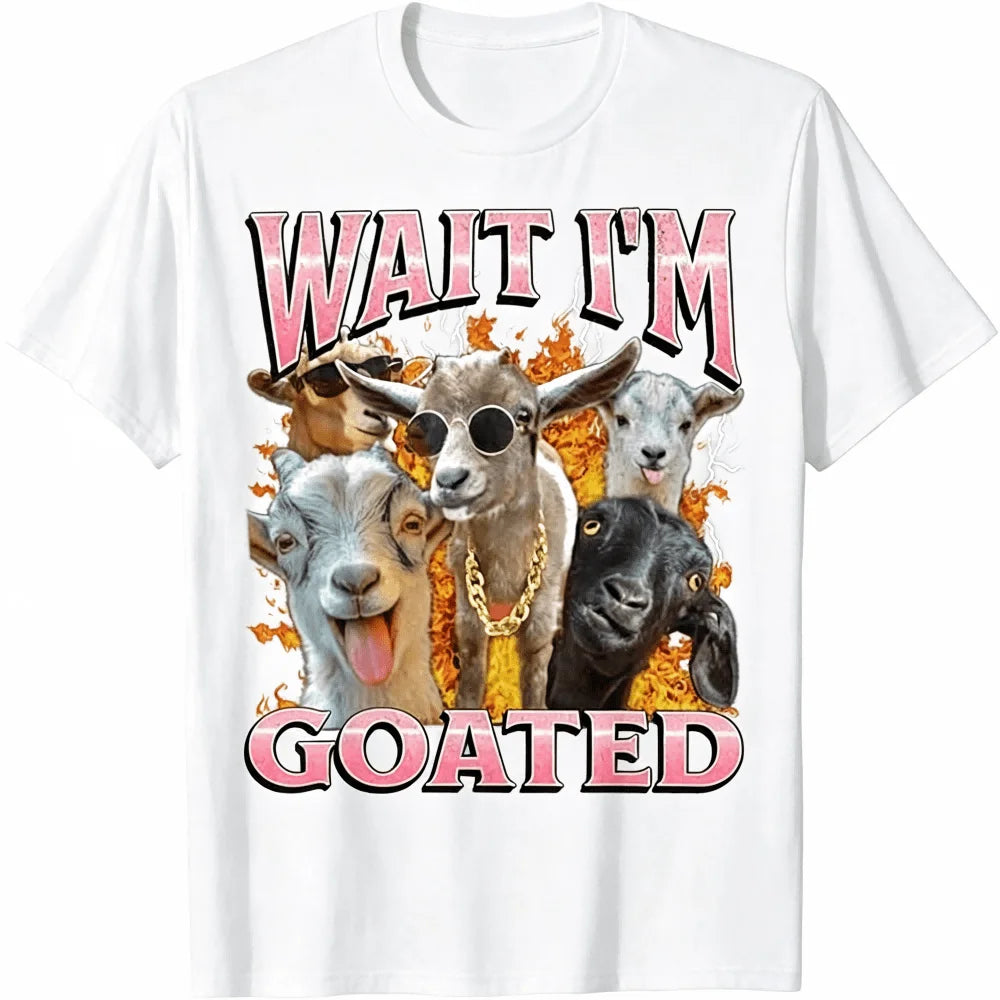 Wait I'm Goated Funny Offens Goat Adult Humor Bootleg Y2K T-Shirt