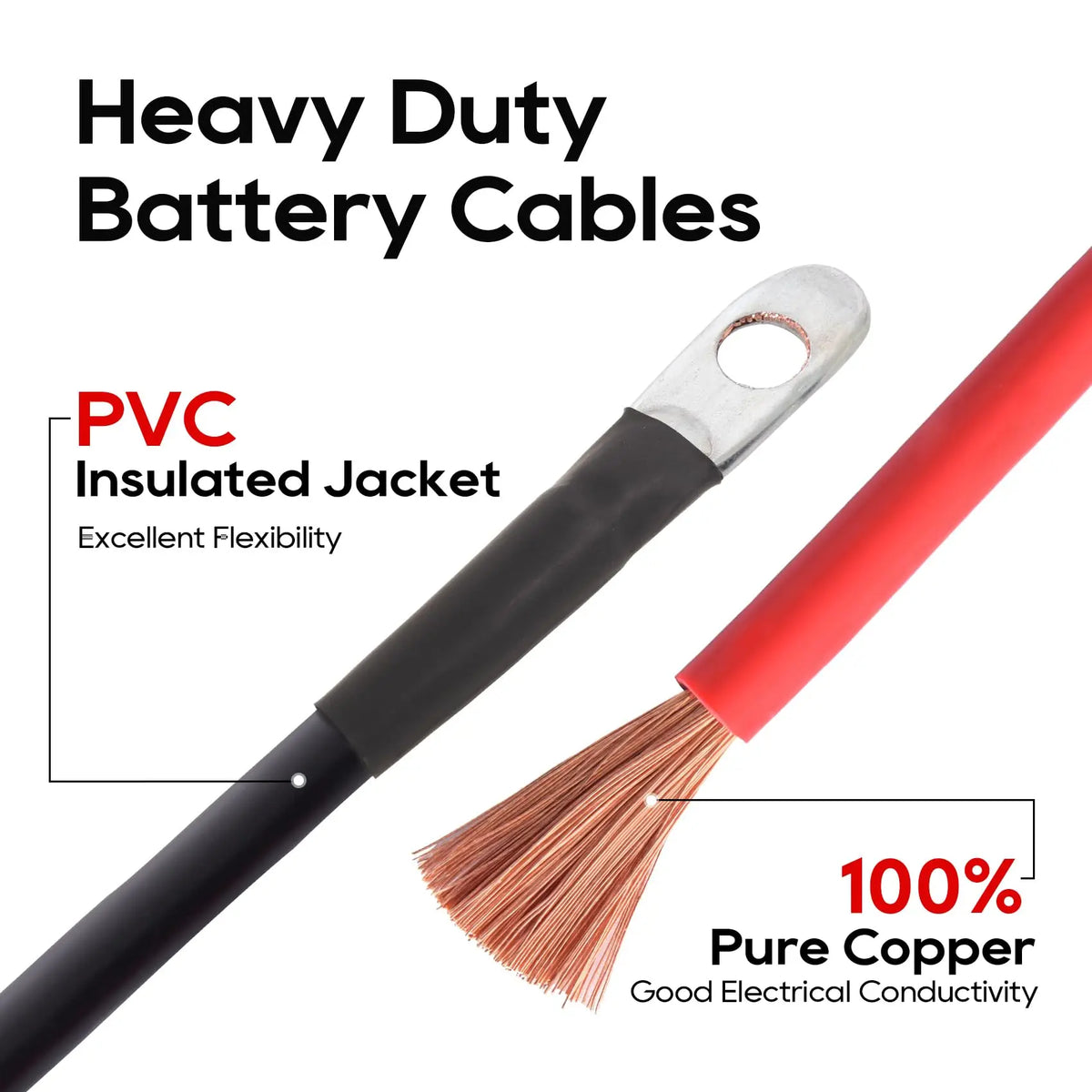 2 AWG Battery Cable 2AWG 24-Inch Battery Inverter Cables Set All Copper Conductor Wire with 3/8" Ring Terminals (2 AWG x 24 Inch