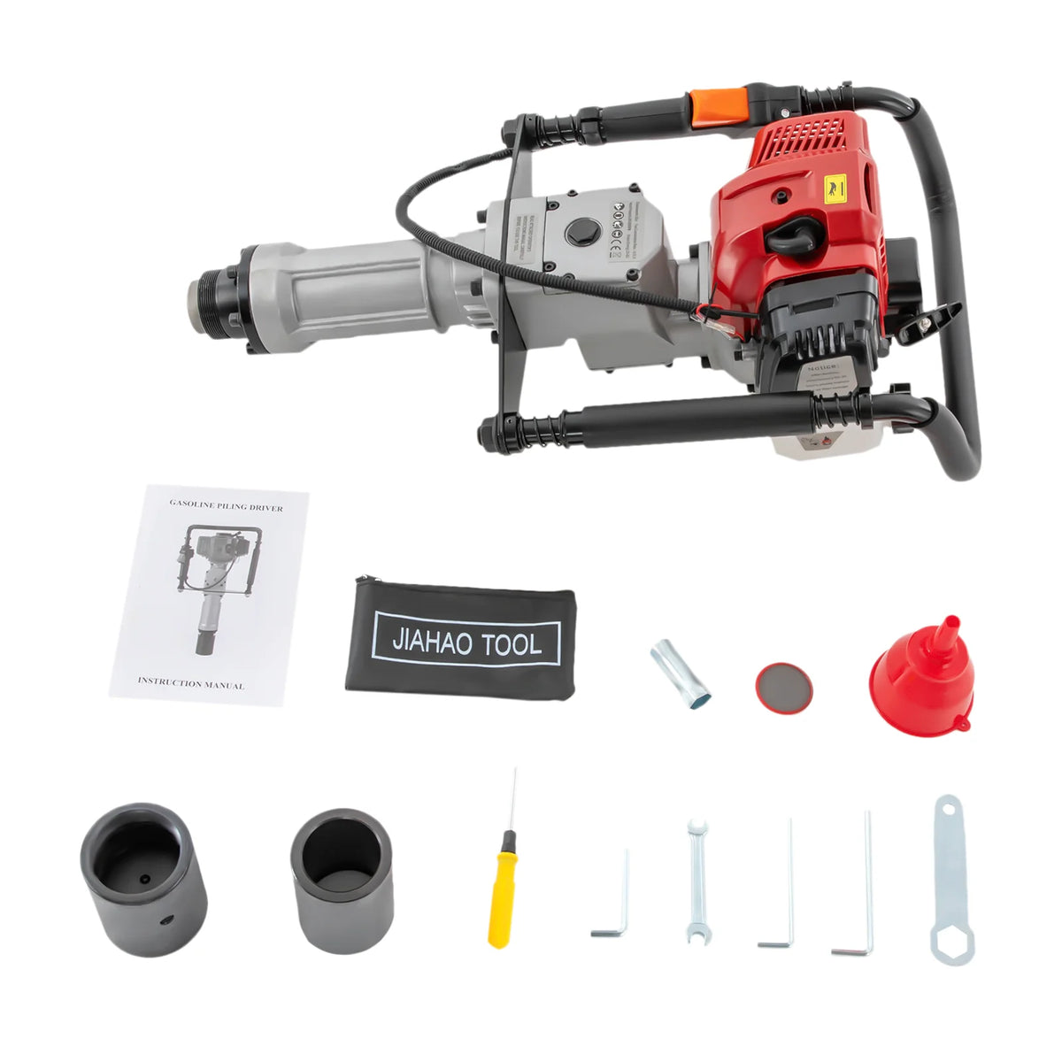 1900W Petrol Pile Driver 52cc 2 Stroke Engine Post Driver Air Cooling Single-cylinder Petrol Garden Fencing Push Pile Tool