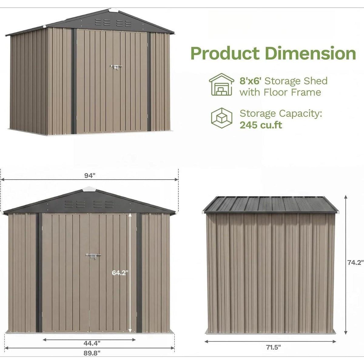 Outdoor Storage Shed with Floor Frame, Metal Sheds | Waterproof Steel Tool Shed with Lockable Door and Sloping Roof for Backyard Patio Lawn Garden, Deep Brown