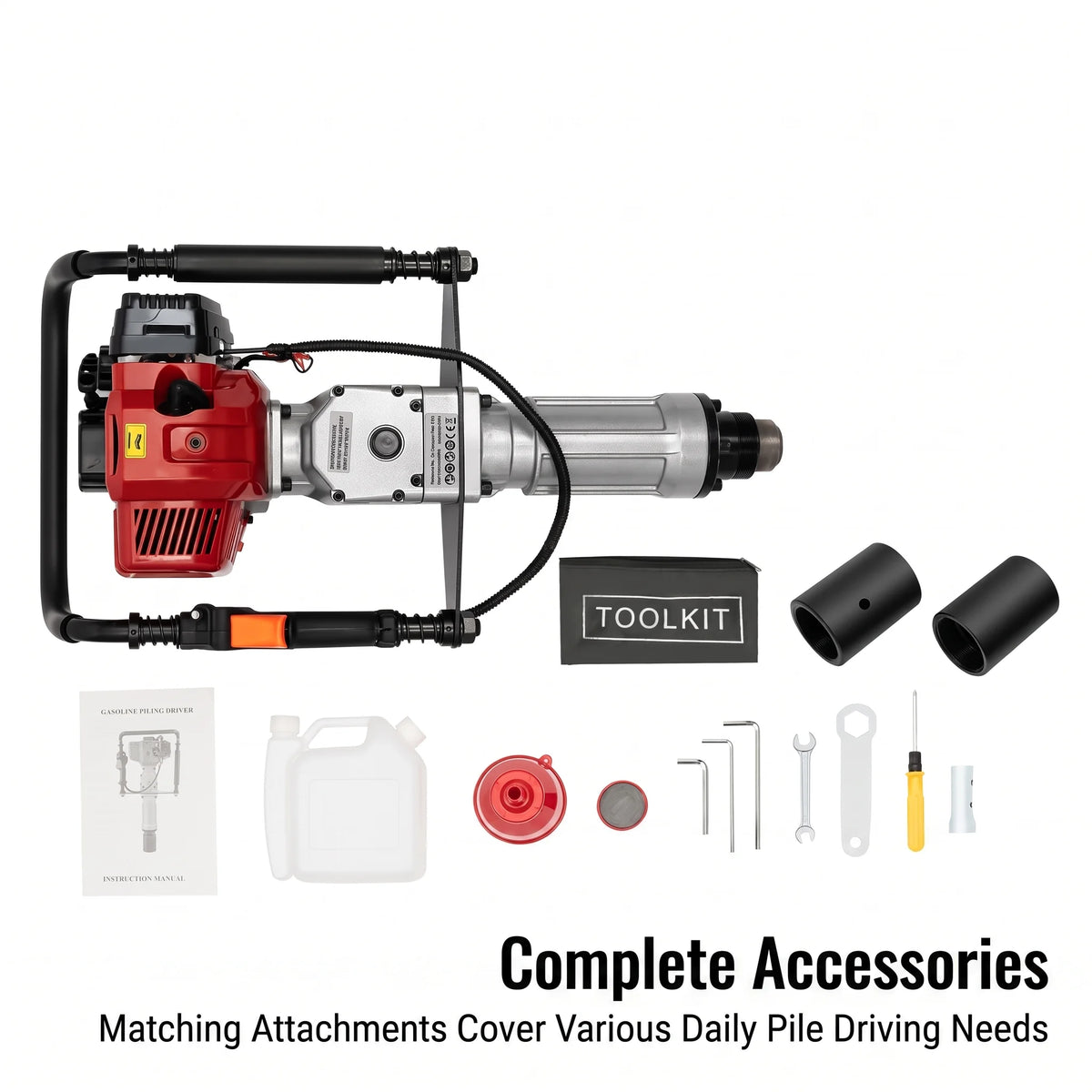 1900W Petrol Pile Driver 52cc 2 Stroke Engine Post Driver Air Cooling Single-cylinder Petrol Garden Fencing Push Pile Tool