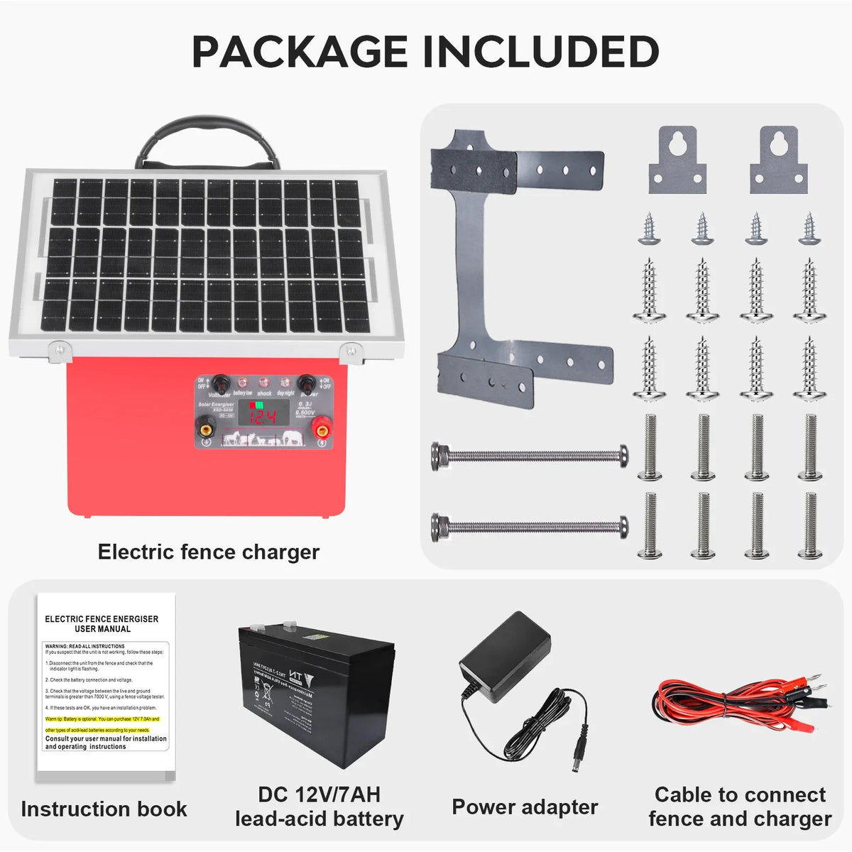 36KM/20 Miles Solar Electric Fence Charger Electric Fence Energizer for Livestock Prevent Predator Invasion Poultry with battery