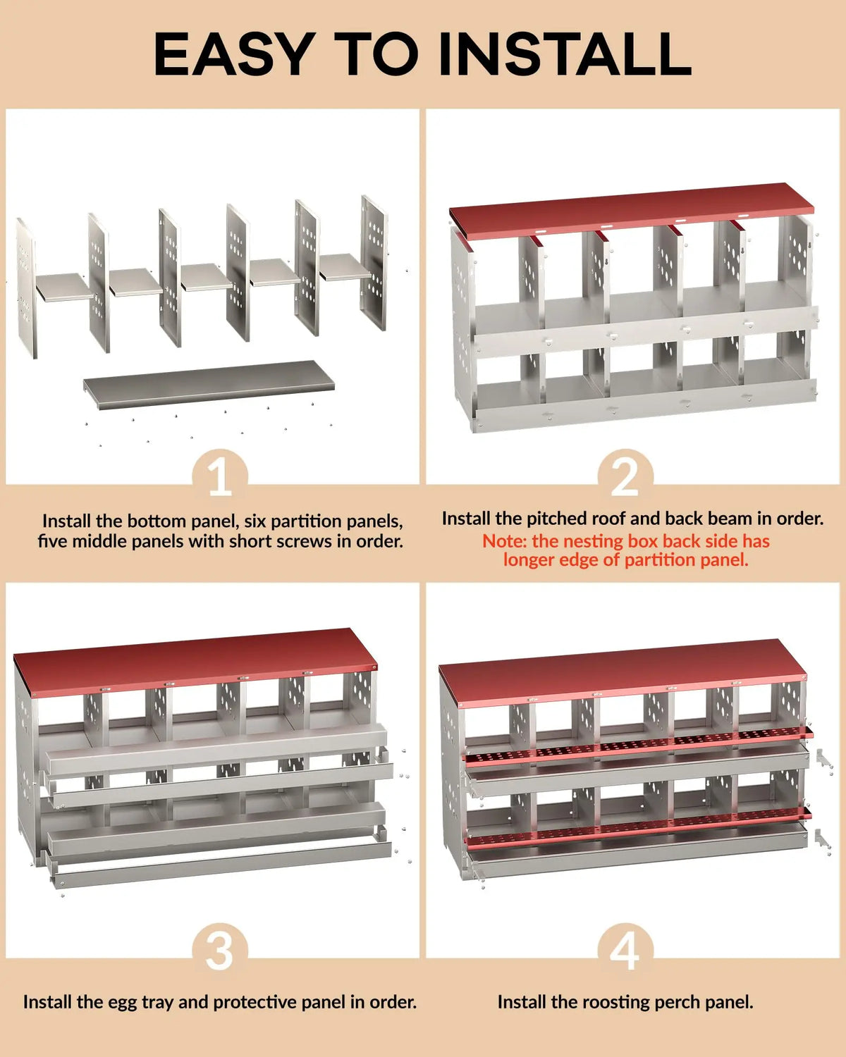 10 Holes Chicken Nesting Boxes,Compartment Galvanized Steel Laying Box for Hens,Metal Roll Away Easy Clean