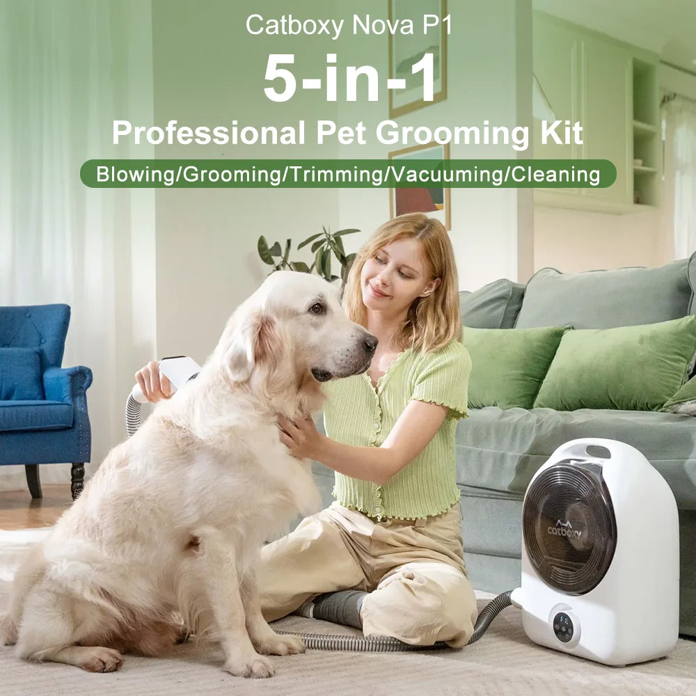 Pet Grooming Kit Cat/Dog Hair Vacuum with 2.5L Large Capacity,5 in 1 Professional Pet Blow&Suction Machine with 5 Blow Settings and 3 Suction Level, Low Noise Pet Hair Cleaner for All Hair Type