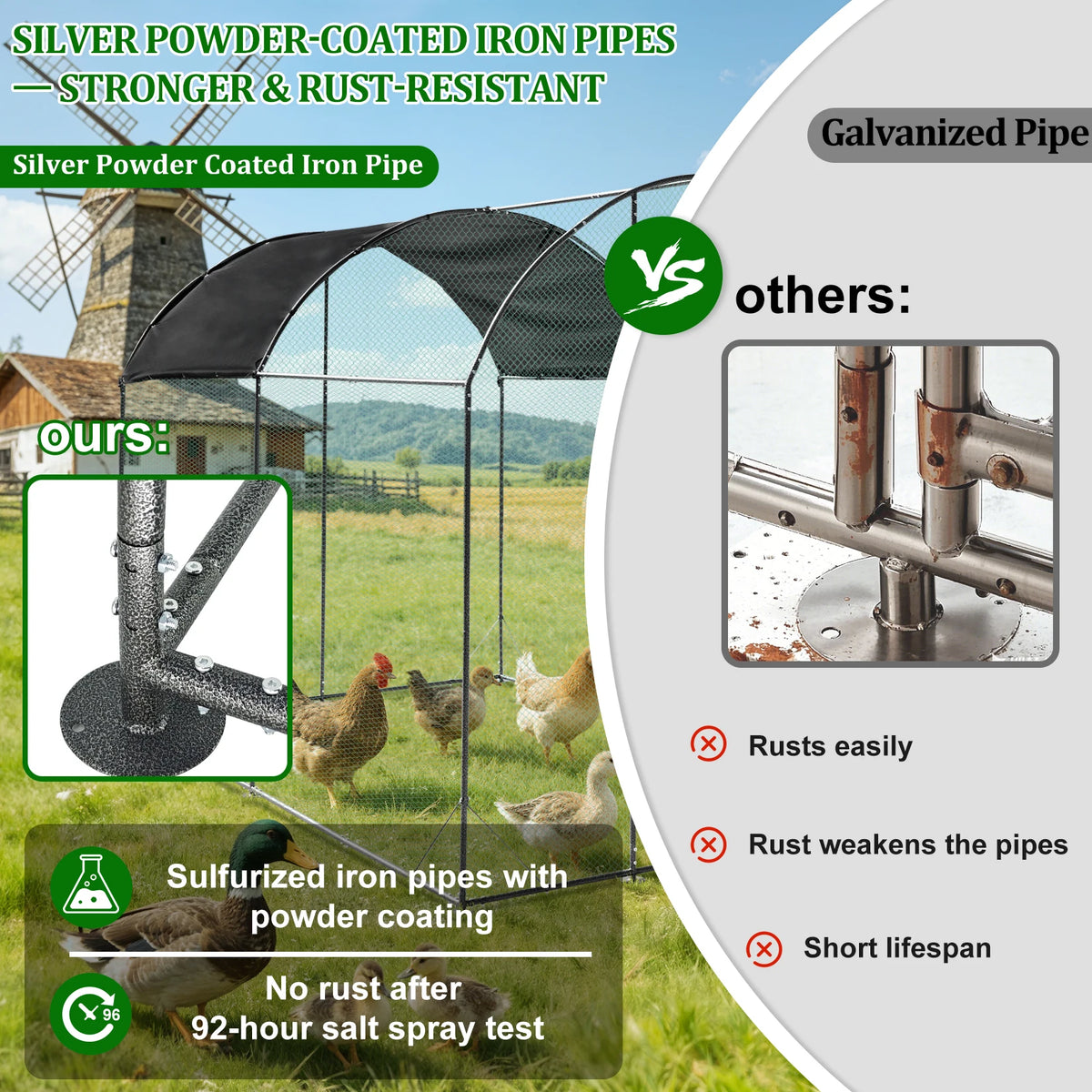Large Chicken Coop Cage Outdoor Walk-in Hen Poultry Cage Run Pen Fence Duck House with Nylon Netting Metal Tubes Rabbit Hutch Run Nest Pet Cage