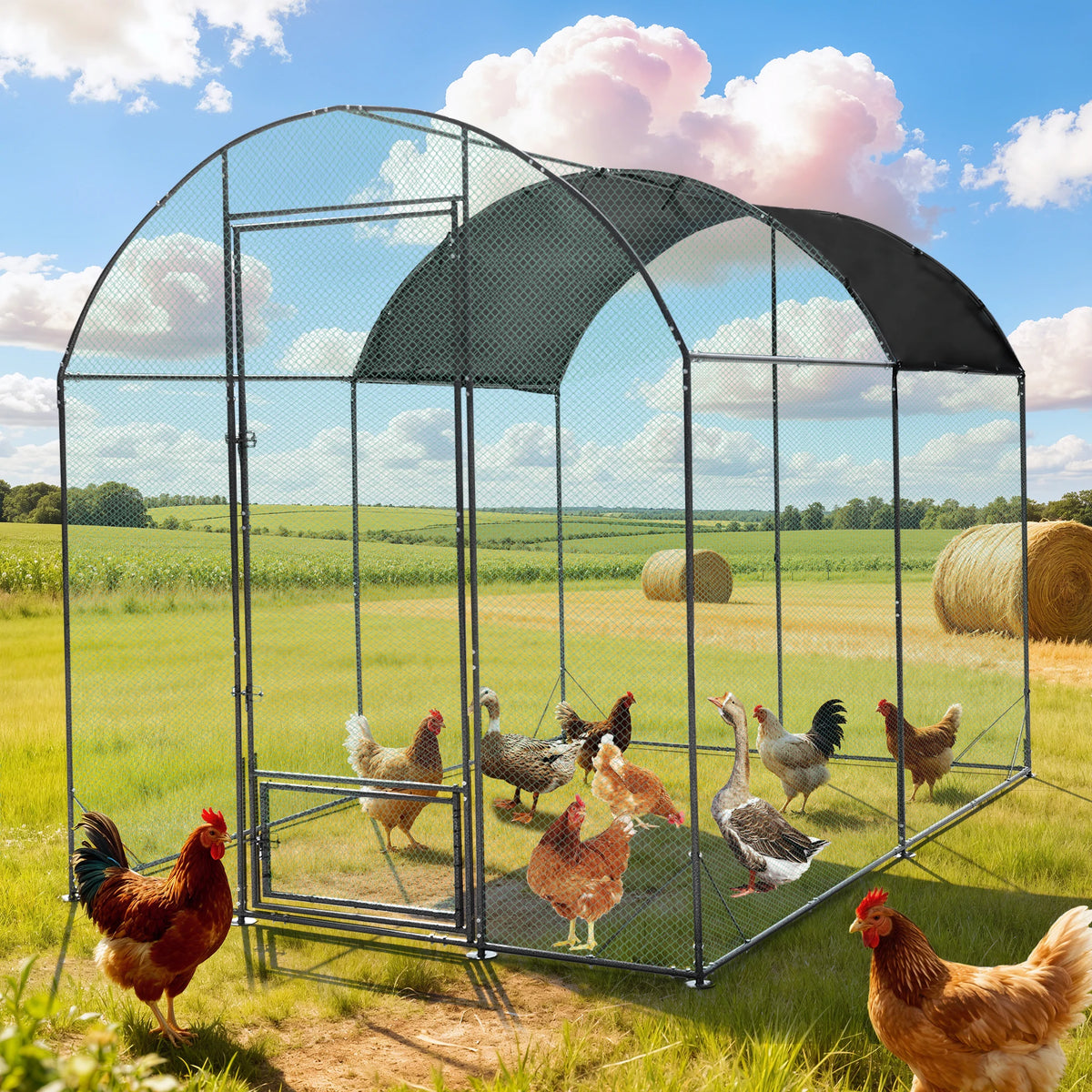 Large Chicken Coop Cage Outdoor Walk-in Hen Poultry Cage Run Pen Fence Duck House with Nylon Netting Metal Tubes Rabbit Hutch Run Nest Pet Cage
