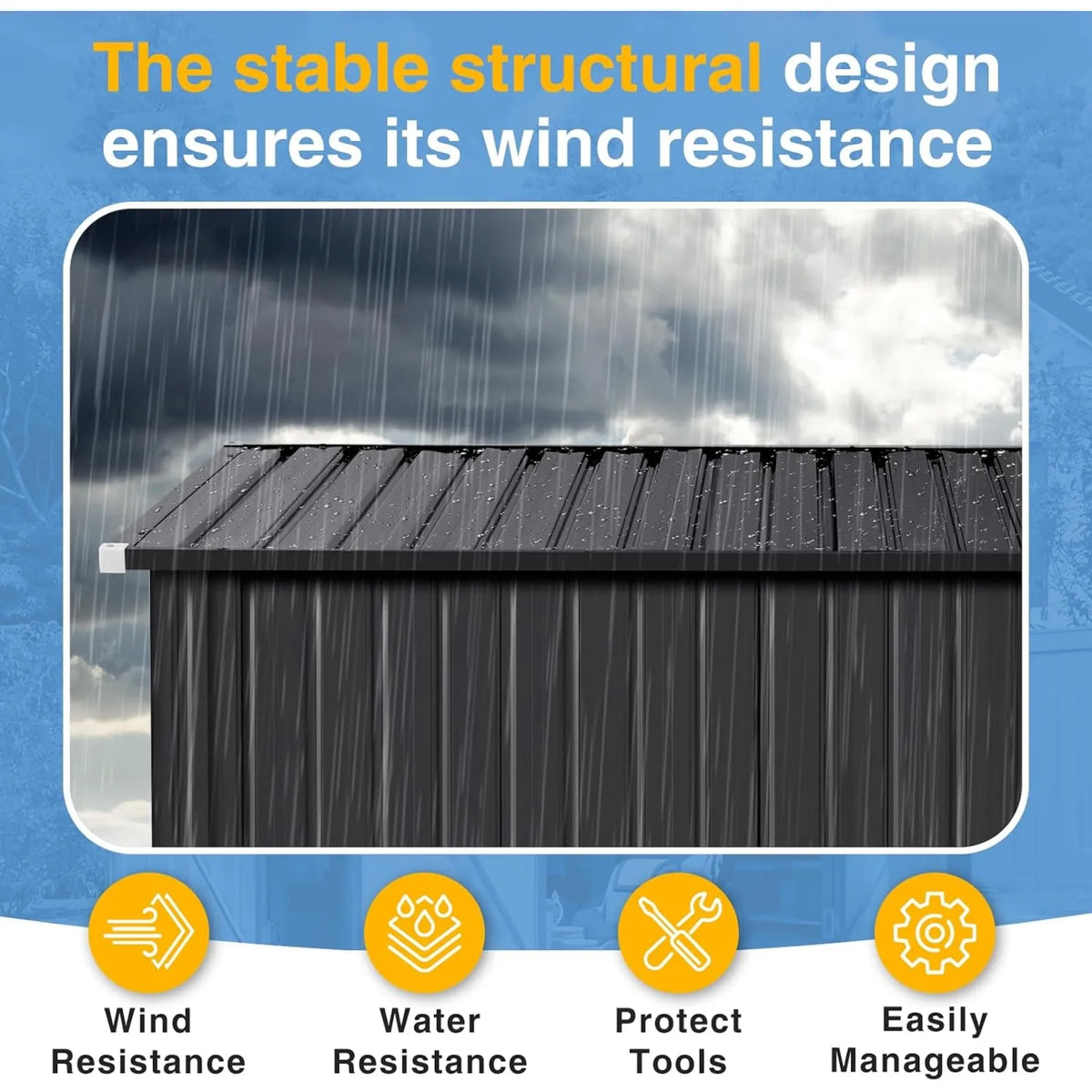 Outdoor Lean to Storage Shed with Triple Doors Utility Galvanized Steel Sheds for Vertical Storage, Dual Lock Metal Shed with Sloped Roof for Mower,Bike,Garden Tools (Black)