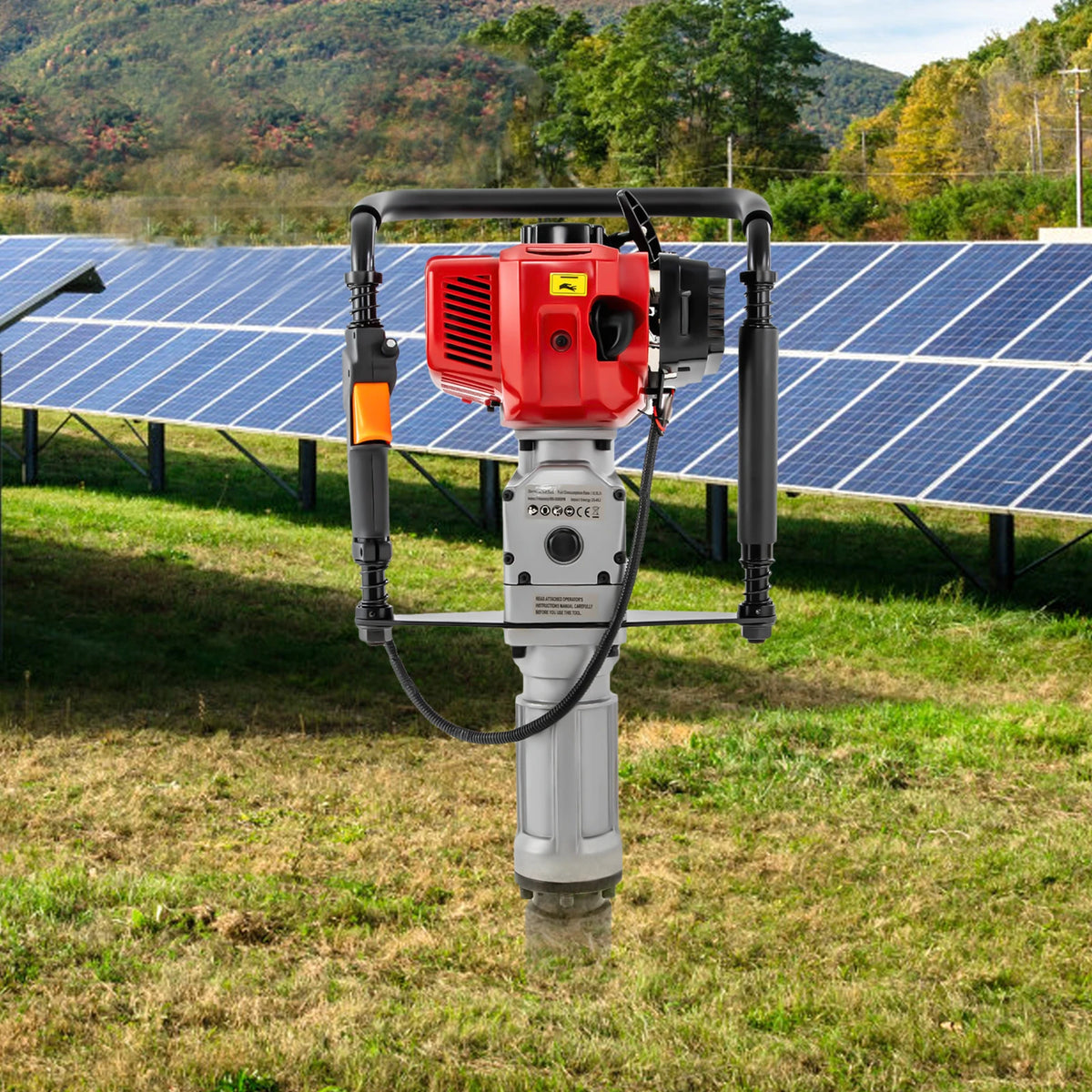 1900W Petrol Pile Driver 52cc 2 Stroke Engine Post Driver Air Cooling Single-cylinder Petrol Garden Fencing Push Pile Tool