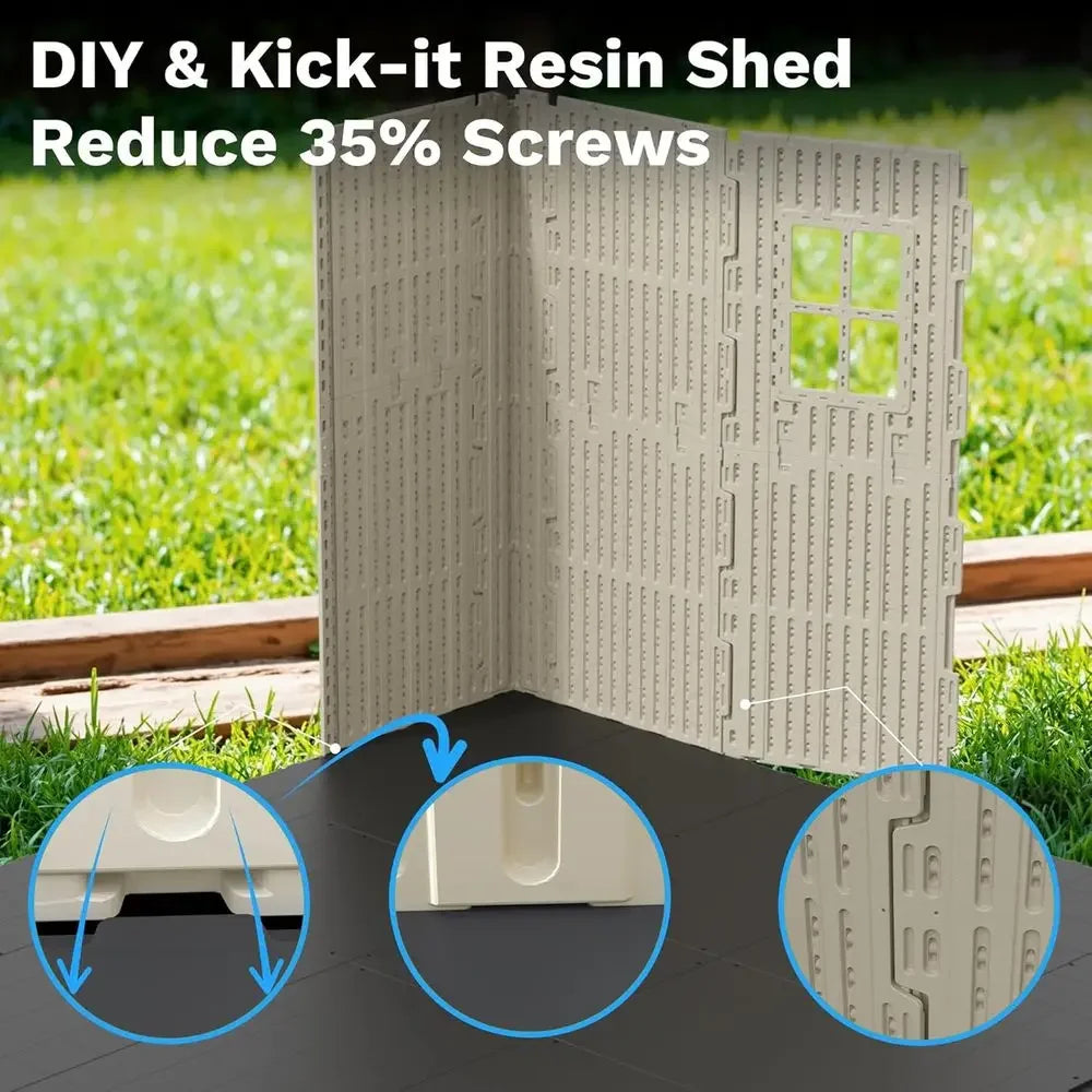 8x6 Beige Outdoor Storage Shed with Floor, DIY Window, and Lockable Door for Garden, Patio, or Backyard