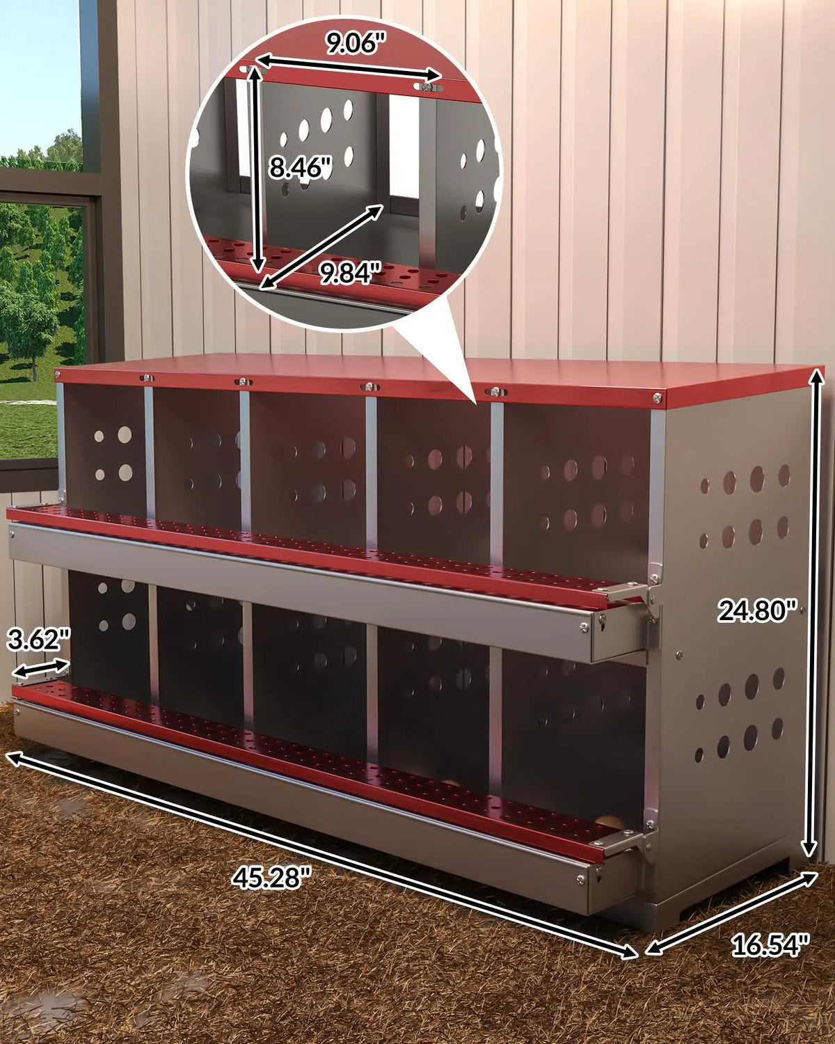 10 Holes Chicken Nesting Boxes,Compartment Galvanized Steel Laying Box for Hens,Metal Roll Away Easy Clean