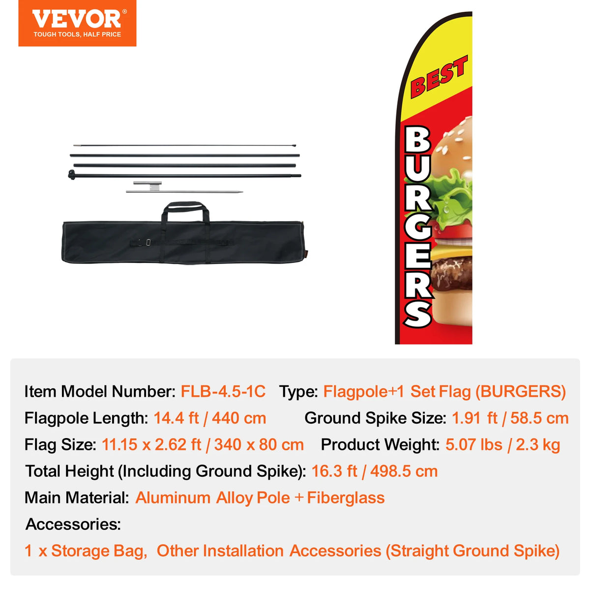 VEVOR Feather Flag Pole Kit 3Packs Swooper Flag 16.3ft Sign Flag Poles for Business Advertising Flags Outdoor with Ground Stakes