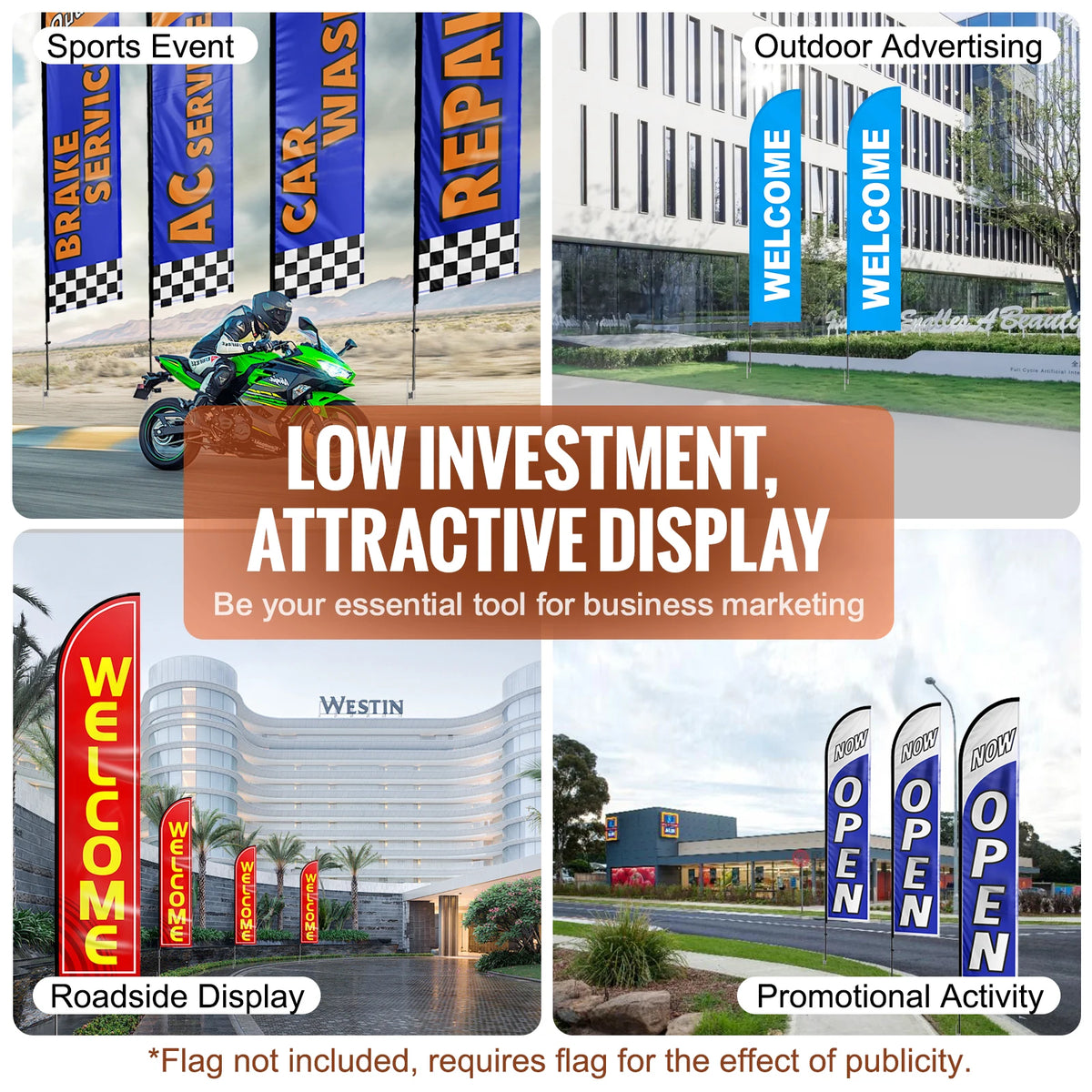 VEVOR Feather Flag Pole Kit 3Packs Swooper Flag 16.3ft Sign Flag Poles for Business Advertising Flags Outdoor with Ground Stakes