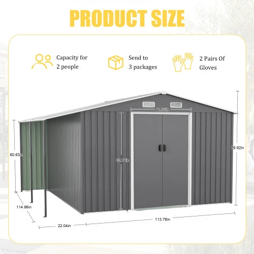 10x12 foot outdoor storage shed with lockable door, oversized metal shed, outdoor steel cabin, tool storage, chicken coop
