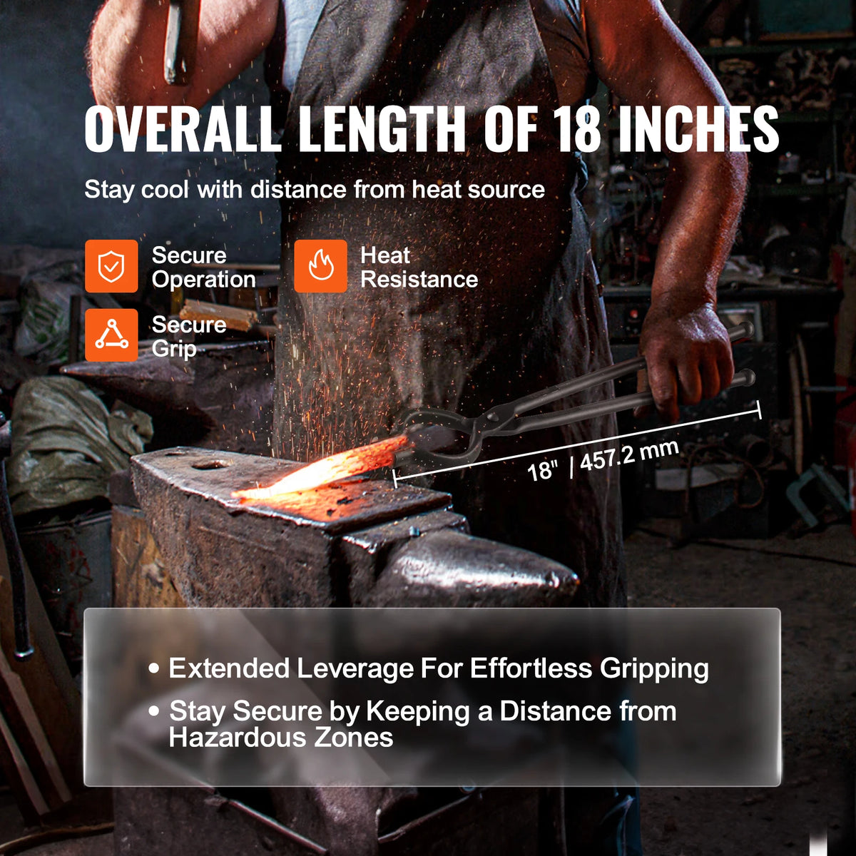 SucceBuy Blacksmith Tongs 18” V-Bit Bolt Tongs Wolf Jaw Tongs Z V-Bit Tongs and Gripping Tongs Carbon Steel Forge Tongs