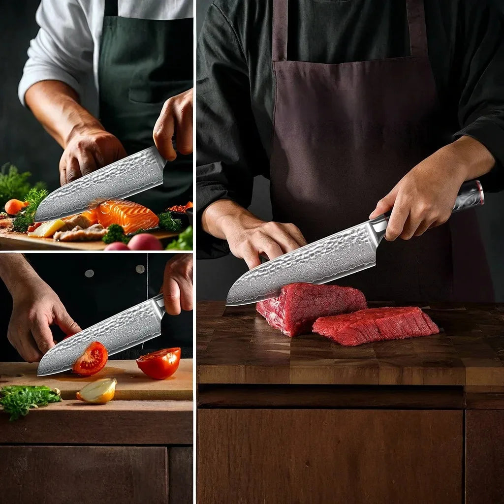 7 Inch Professional Japanese Damascus Kitchen Knife - VG-10 High Carbon Stainless Steel, Ideal for Slicing Meat & Vegetables