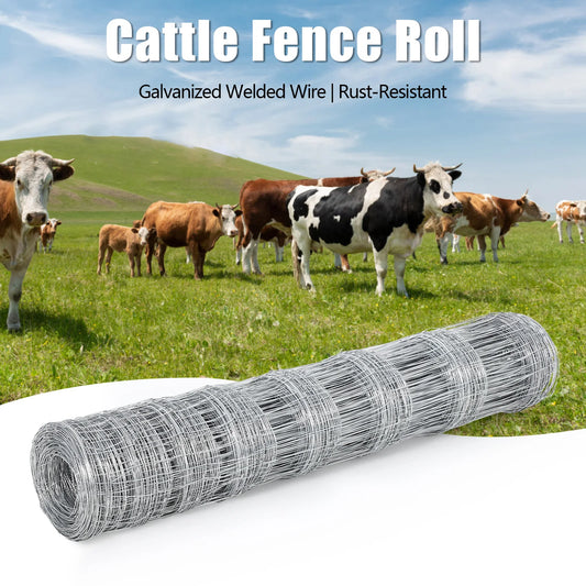 Heavy-Duty Galvanized Welded Wire Cattle Fence Roll, 14-Gauge Rust-Resistant Graduated Livestock Field Fencing for Goat/Deer/Hog/Sheep,