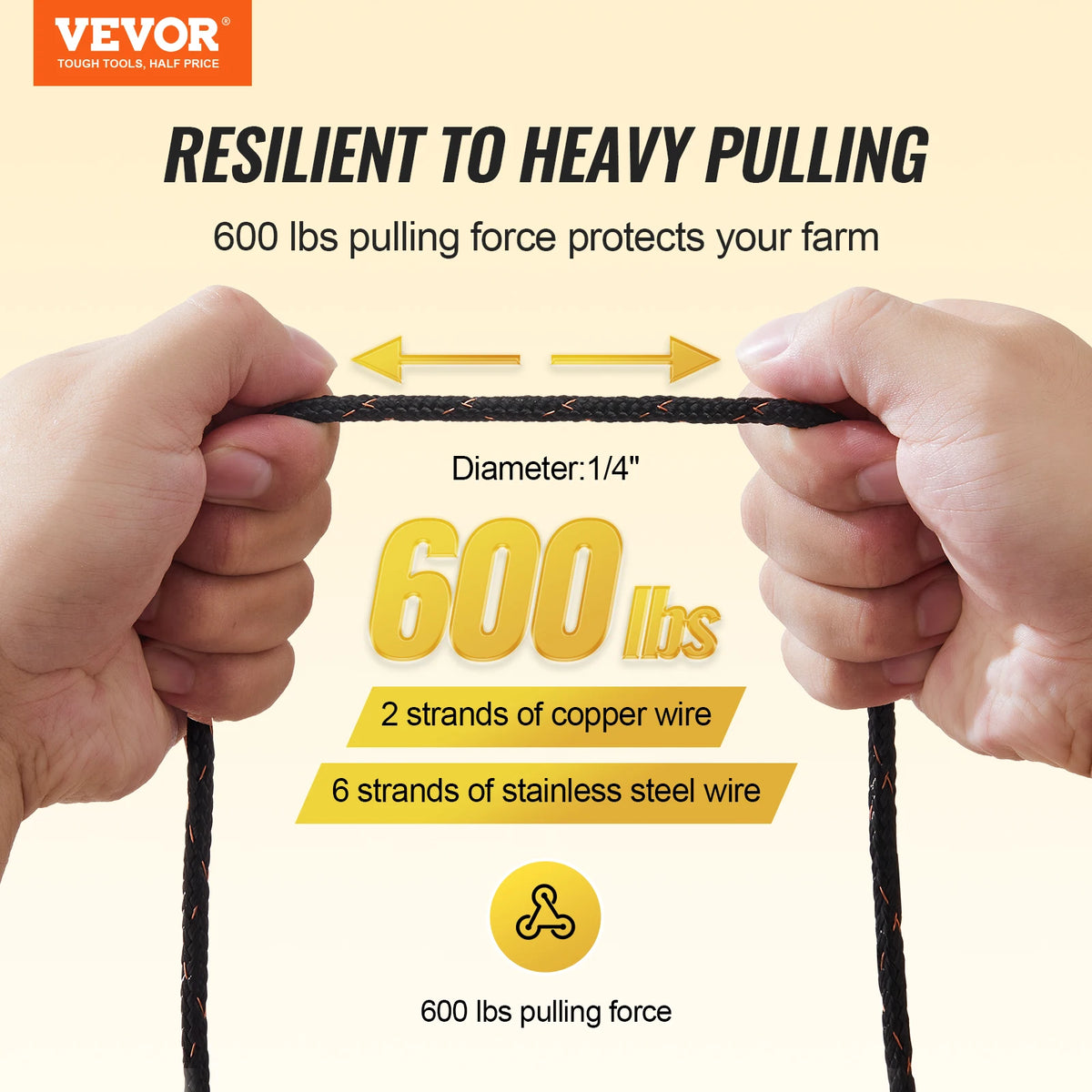 VEVOR Electric Fence Wire 1000Ft/3366Ft Polywire 2 Copper Strands for Reliable Conductivity Fencing Rope Line for Horse Cattle