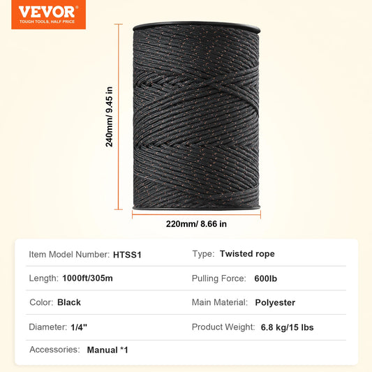 VEVOR Electric Fence Wire 1000Ft/3366Ft Polywire 2 Copper Strands for Reliable Conductivity Fencing Rope Line for Horse Cattle