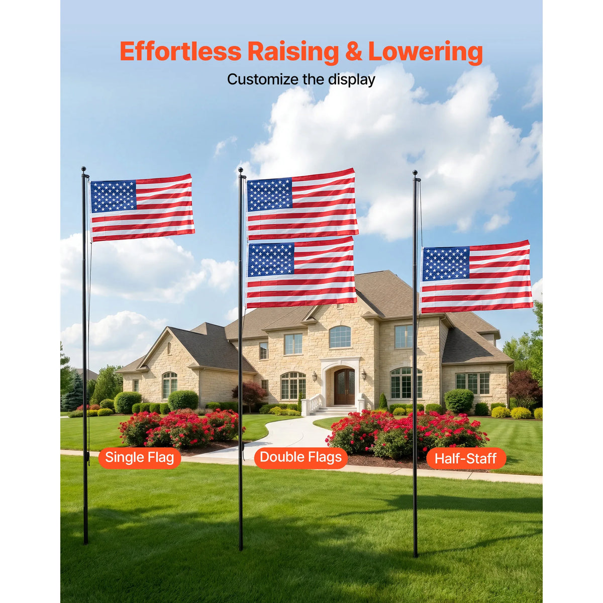 SucceBuy Flag Pole 20 ft Sectional Flagpole Kit Extra Thick Aluminum Flagpole Kit with 3x5 American Flag for Yard Residential