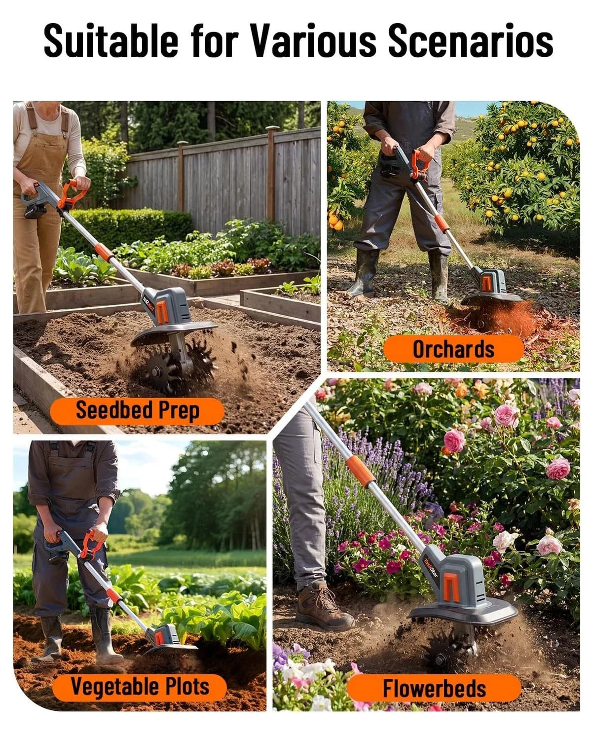 TaskStar Cordless Tiller Cultivator for Gardening 2*2.0Ah Battery Powered Garden Rototiller with 48 Steel Tines 360RPM Lightweight Small Hand Tiller for Soil Cultivating