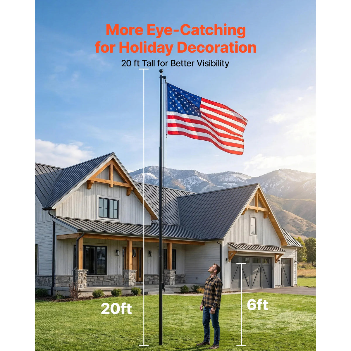 SucceBuy Flag Pole 20 ft Sectional Flagpole Kit Extra Thick Aluminum Flagpole Kit with 3x5 American Flag for Yard Residential