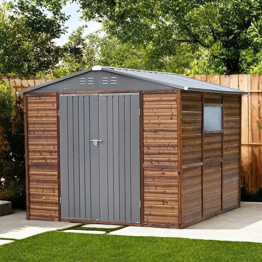 8x8 Outdoor Storage Shed - Waterproof, Lockable, Utility & Tool Garden Shed for Patio Use