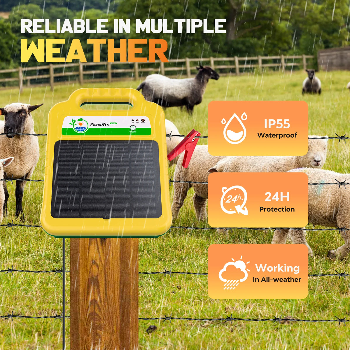 10 Mile/16KM Solar Electric Fence Charger 0.2 Joules 8KV Electric Fence Energizer for Livestock  for Farm Cows Cattle Horse Tool