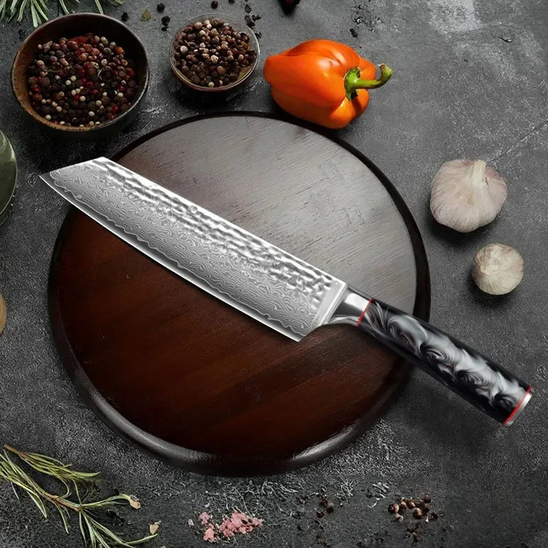 7 Inch Professional Japanese Damascus Kitchen Knife - VG-10 High Carbon Stainless Steel, Ideal for Slicing Meat & Vegetables