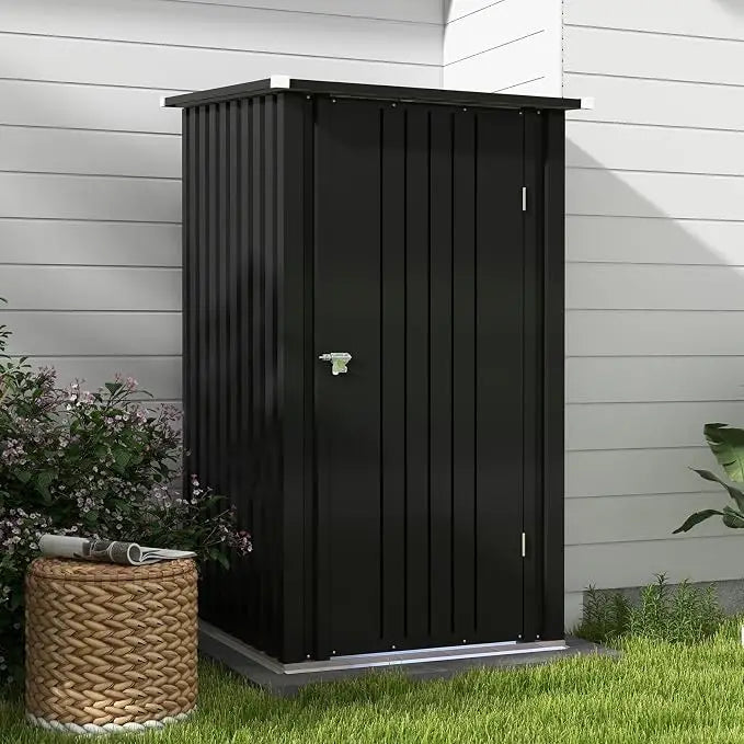 Outdoor Storage Shed with Floor Frame, Metal Sheds | Waterproof Steel Tool Shed with Lockable Door and Sloping Roof for Backyard Patio Lawn Garden, Deep Brown
