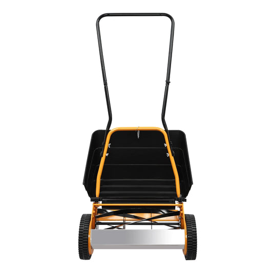 16 Inch Hand Push Lawn Mower Steel Aluminum Plastic Sprayed Wear-resistant 4 Sharp Five-edged Blades 0.47-1.65in Adjustable Cut Height Manual Wheeled Grass Cutting Machine No-power Eco Lawn Trimmer For Villa Household Backyar