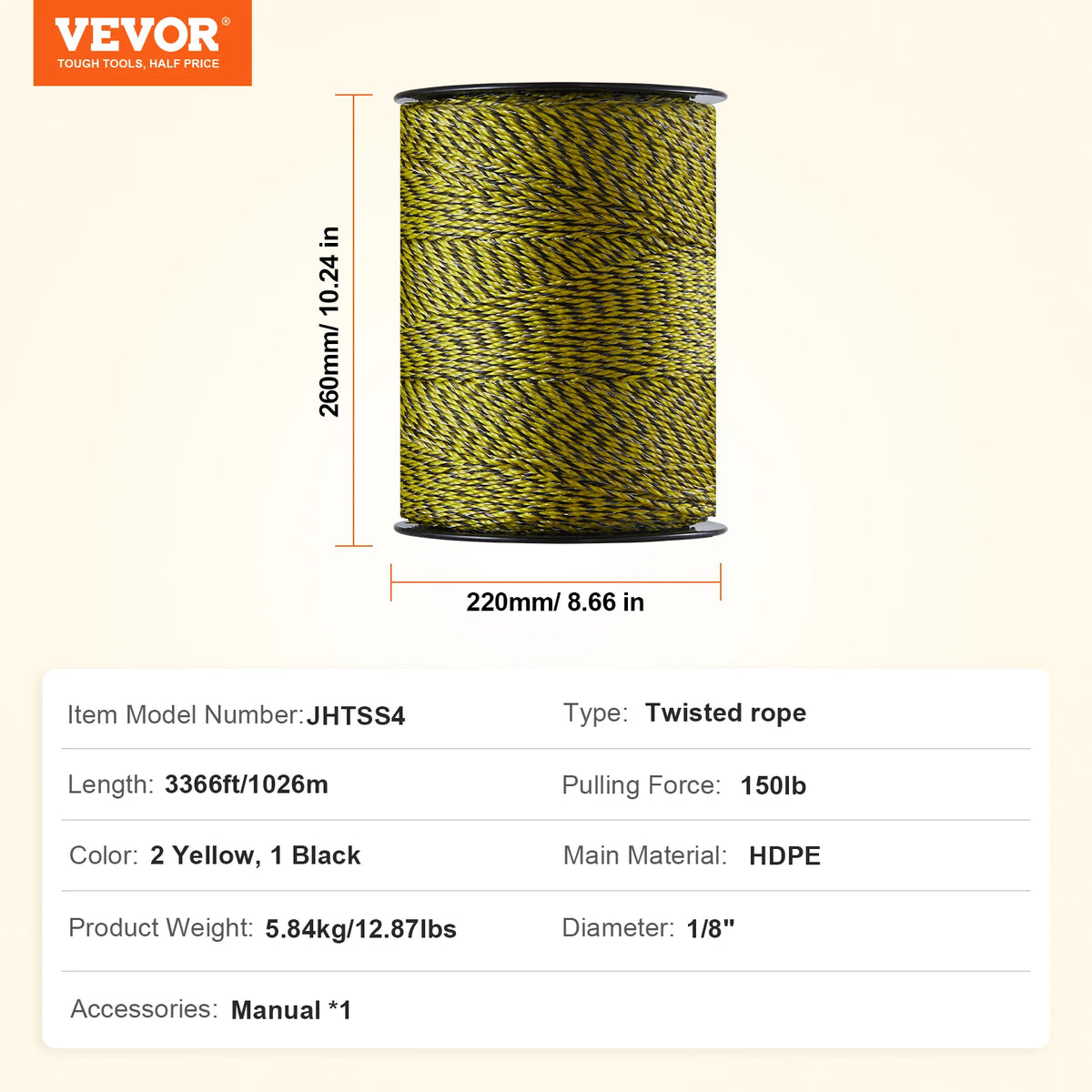 VEVOR Electric Fence Wire 1000Ft/3366Ft Polywire 2 Copper Strands for Reliable Conductivity Fencing Rope Line for Horse Cattle