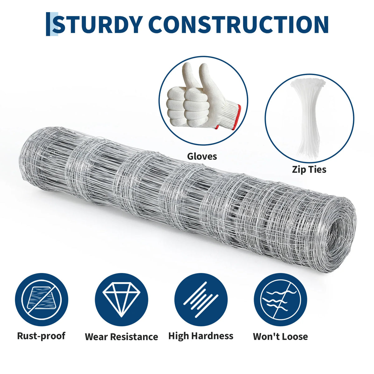 Heavy-Duty Galvanized Welded Wire Cattle Fence Roll, 14-Gauge Rust-Resistant Graduated Livestock Field Fencing for Goat/Deer/Hog/Sheep,