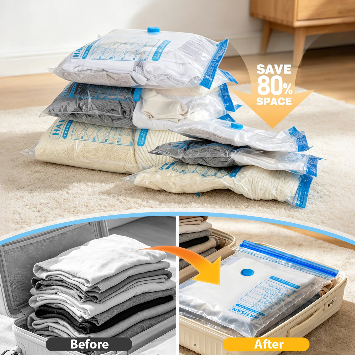 15 Pack Vacuum Storage Bags with Electric Pump, Vacuum Storage Bags Space Saver,  Vacuum Compression Bags for Clothes, Bedding