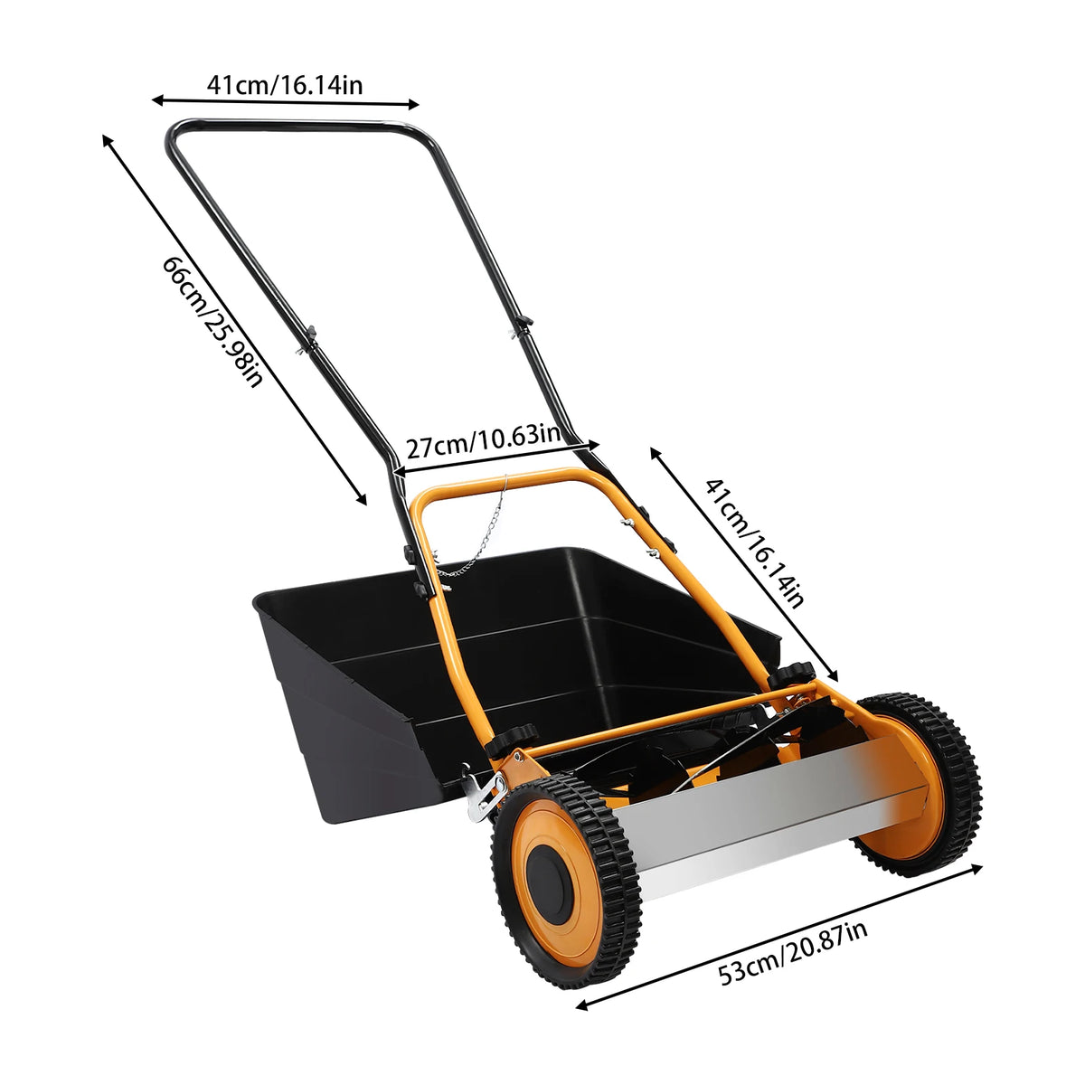 16 Inch Hand Push Lawn Mower Steel Aluminum Plastic Sprayed Wear-resistant 4 Sharp Five-edged Blades 0.47-1.65in Adjustable Cut Height Manual Wheeled Grass Cutting Machine No-power Eco Lawn Trimmer For Villa Household Backyar