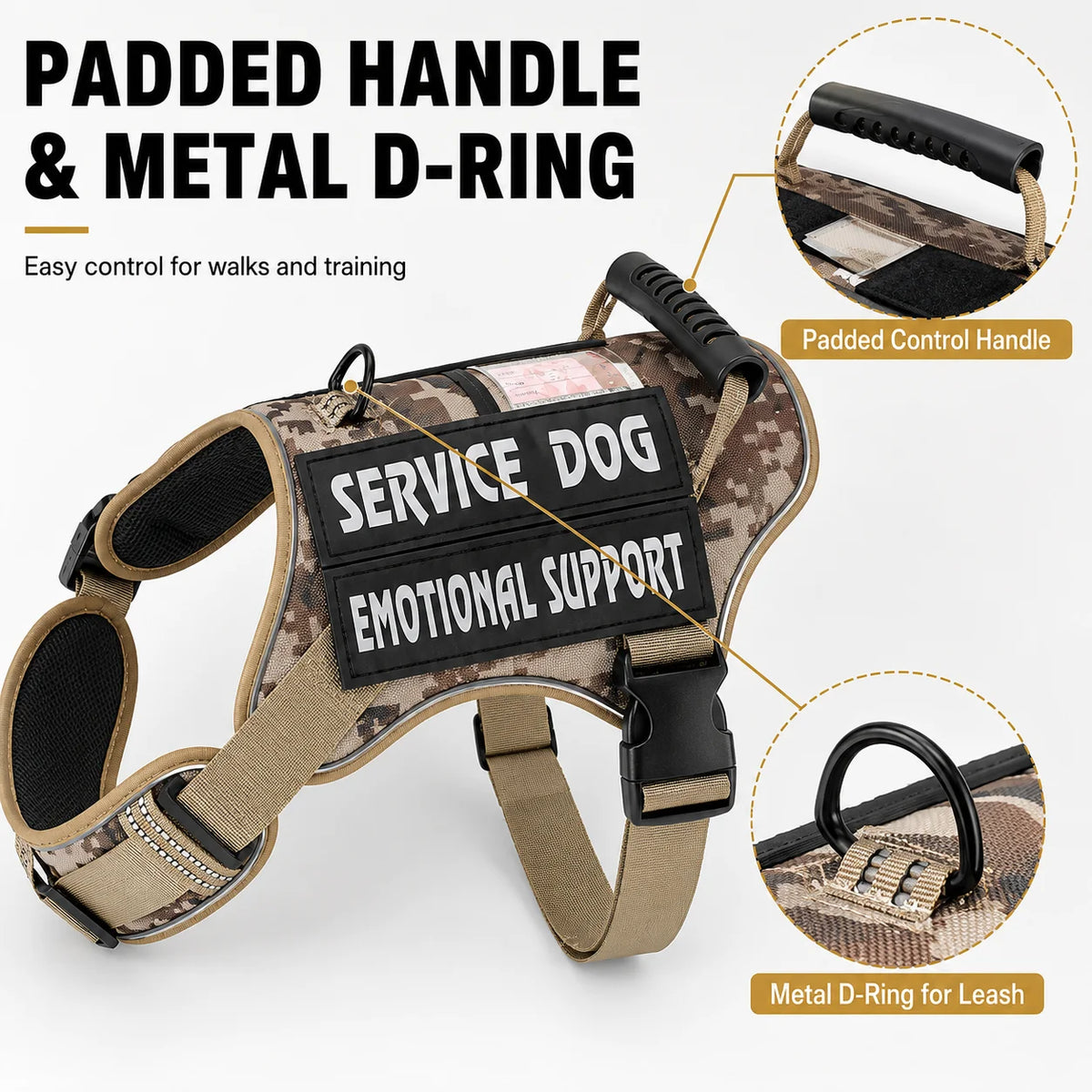 No Pull Dog Harness Adjustable Service Dog Vest with Handle Reflective Breathable Walking Training Control for Medium Large Dogs