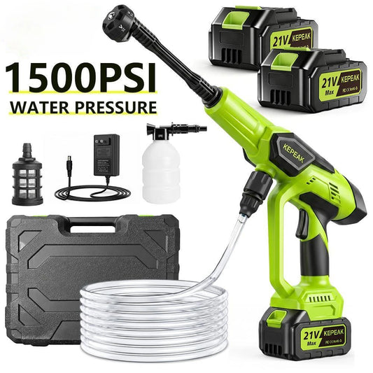 Adjustable High Pressure Cordless Portable Power Washer 1500PSI 21V 200W Wireless Water Cleaner with 13000mAh Large Capacity Battery 6-in-1 Multi Function Nozzle & Foam Bottle Outdoor Home Cleaning Tool
