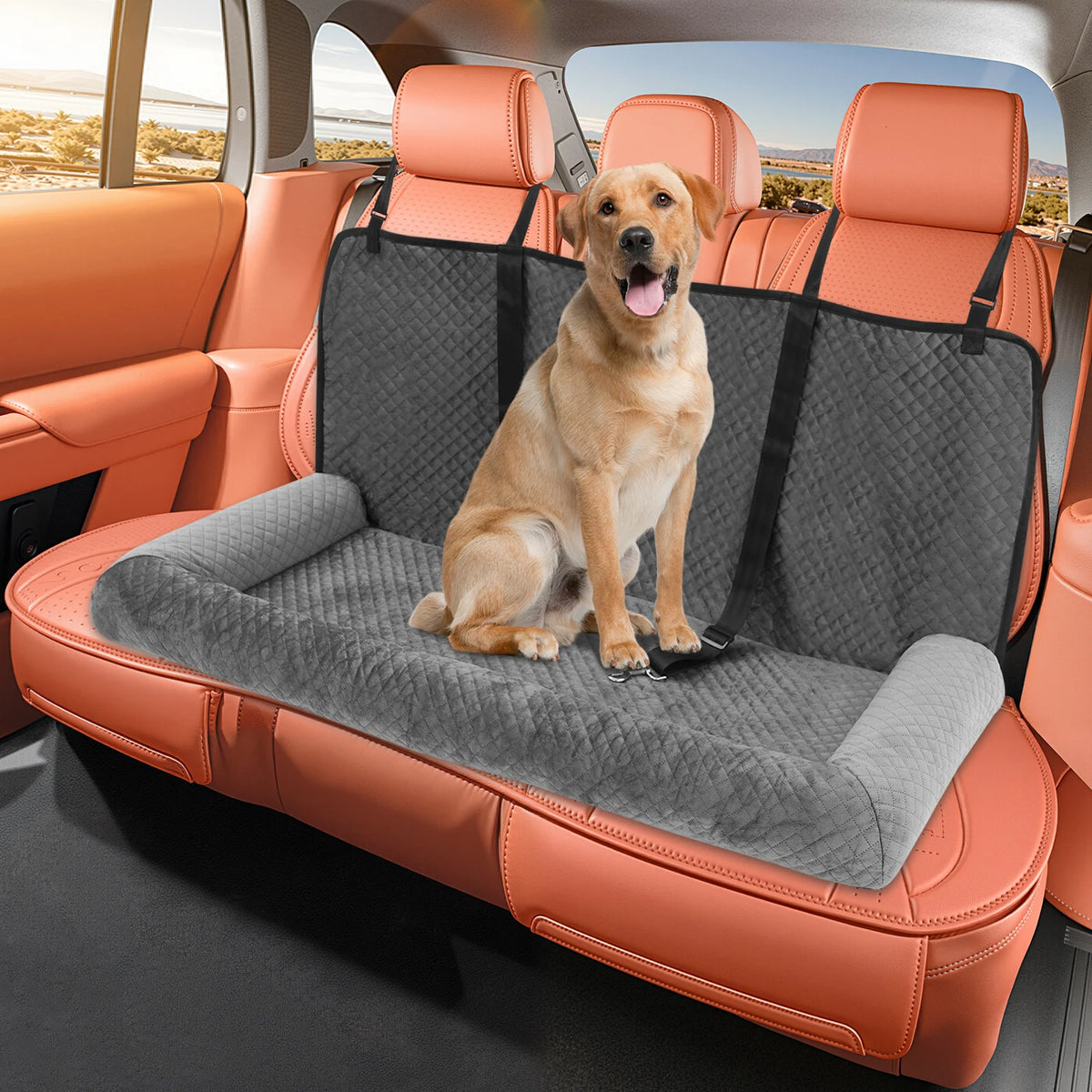 Dog Car Seat Large Dog Car Bed Pet Seat with Safety Tethers Buckles for Small Medium Large Dogs Travel Car Cushion